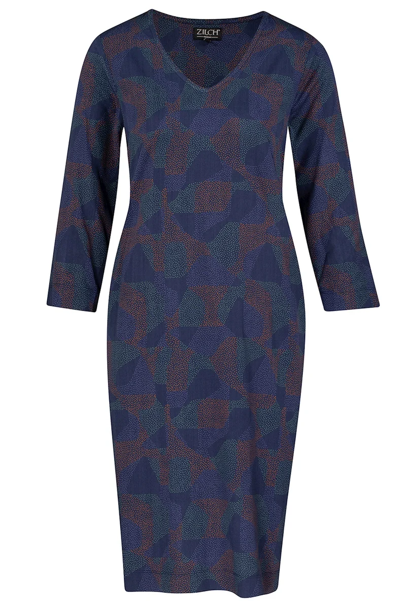 Jurk met grafische stippenprint | Zilch dress V-neck dots navy