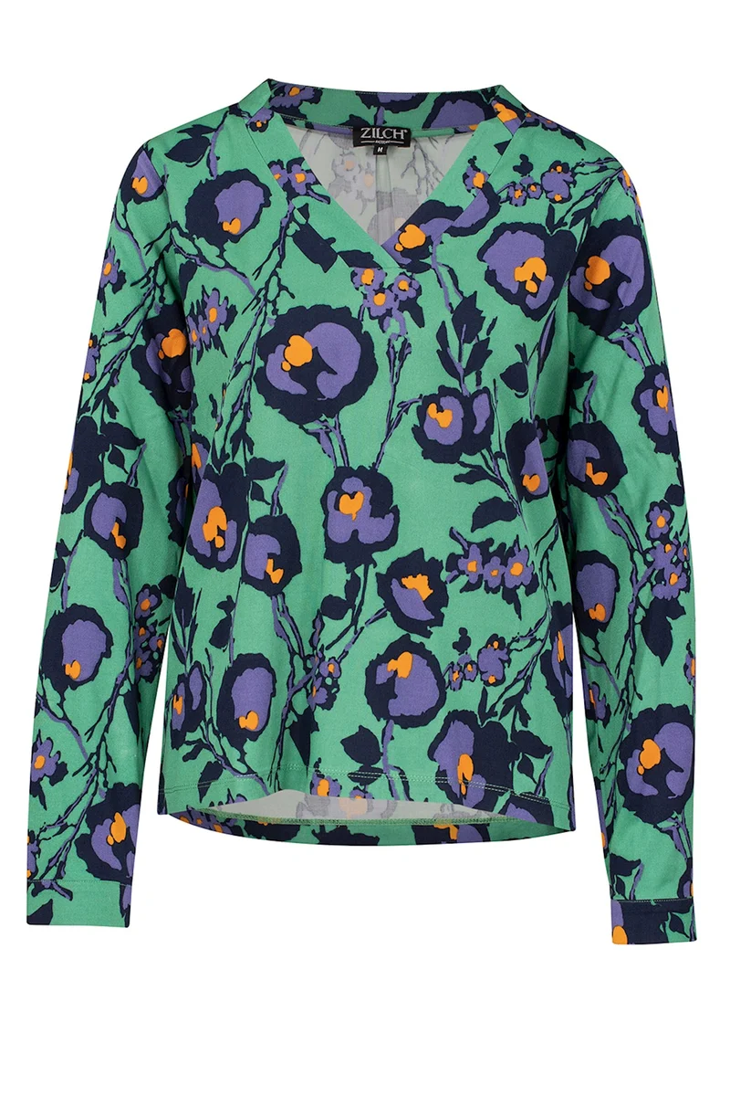 Top met V-hals | Zilch top V-neck bouquet jade