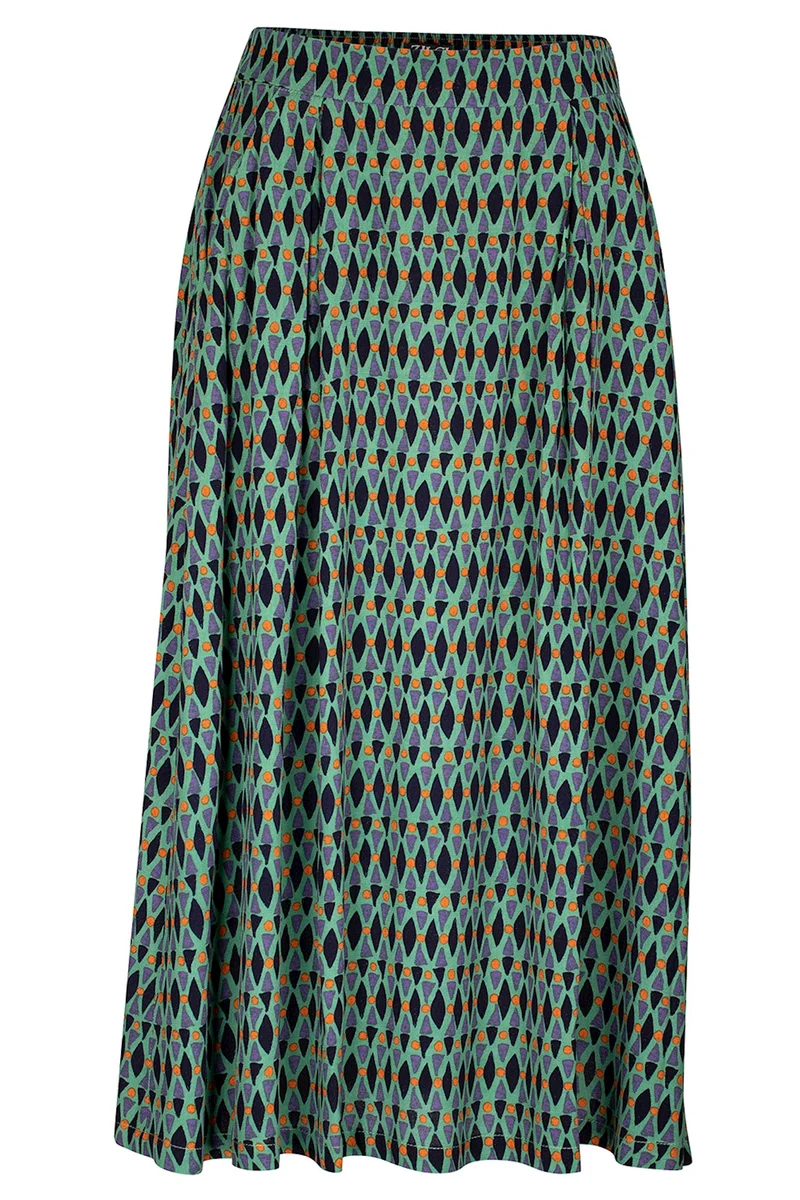 Rok met comfortabele tailleband | Zilch skirt midi ethnic jade