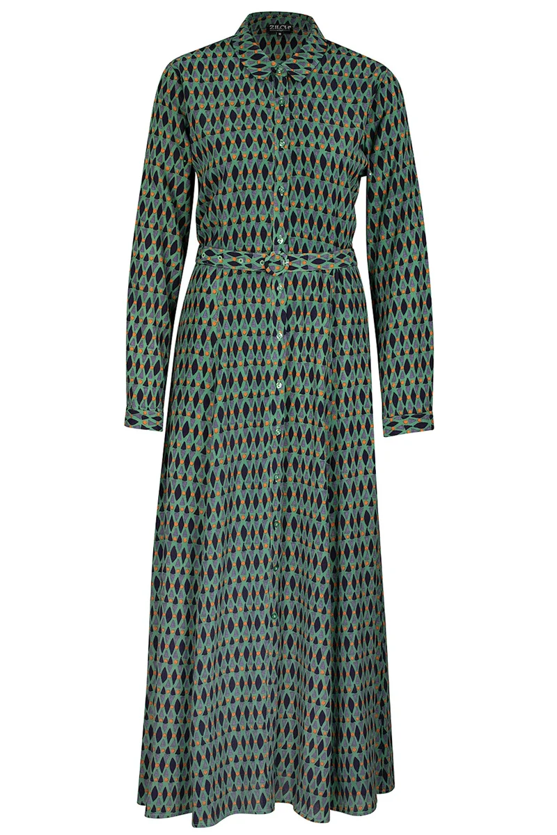 Maxi jurk met riem | Zilch dress long ethnic jade