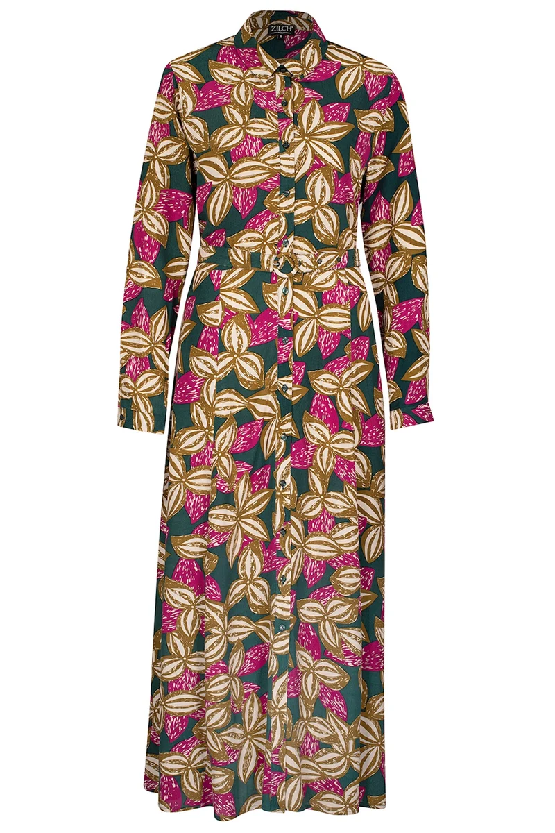 Lange jurk met bloemenprint | Zilch dress long woodcut pine