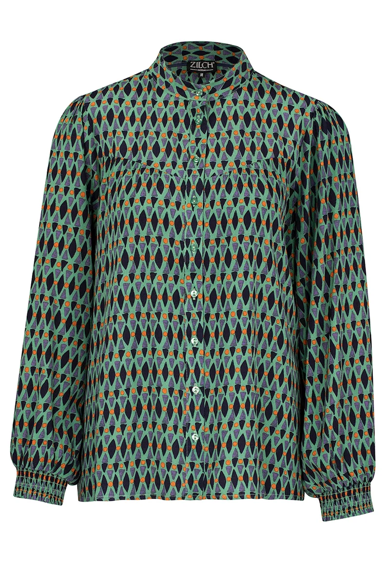 Blouse van soepele viscose | Zilch blouse fancy sleeve ethnic jade
