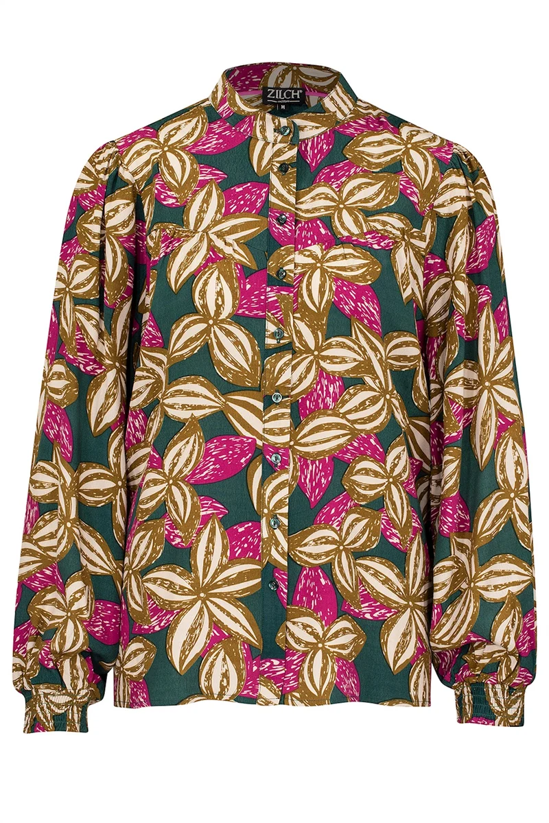 Blouse met bloemenprint | Zilch blouse fancy sleeve woodcut pine