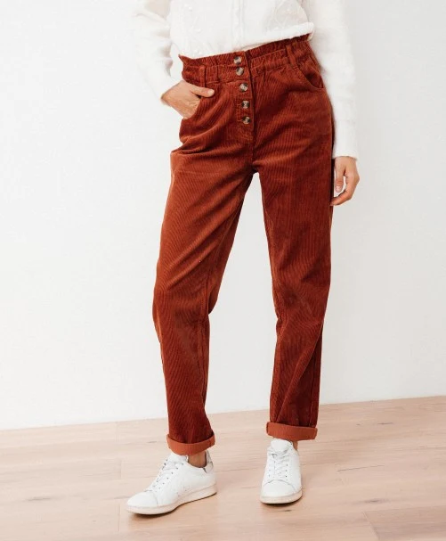 Broek met elastische tailleband | C'est beau la vie Eddy pantalon slouchy velours bouton rouille