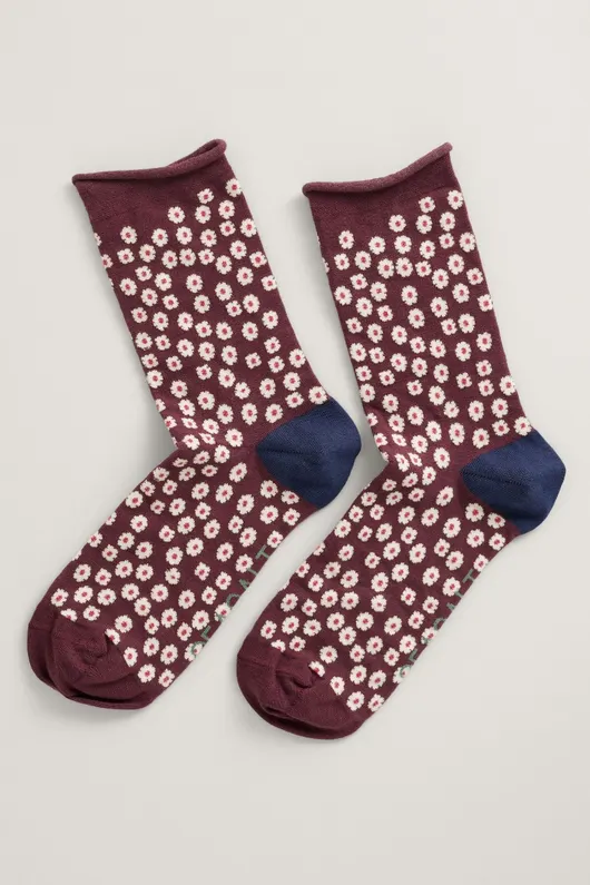 Seasalt Cornwall women's arty socks dotty flower red ship