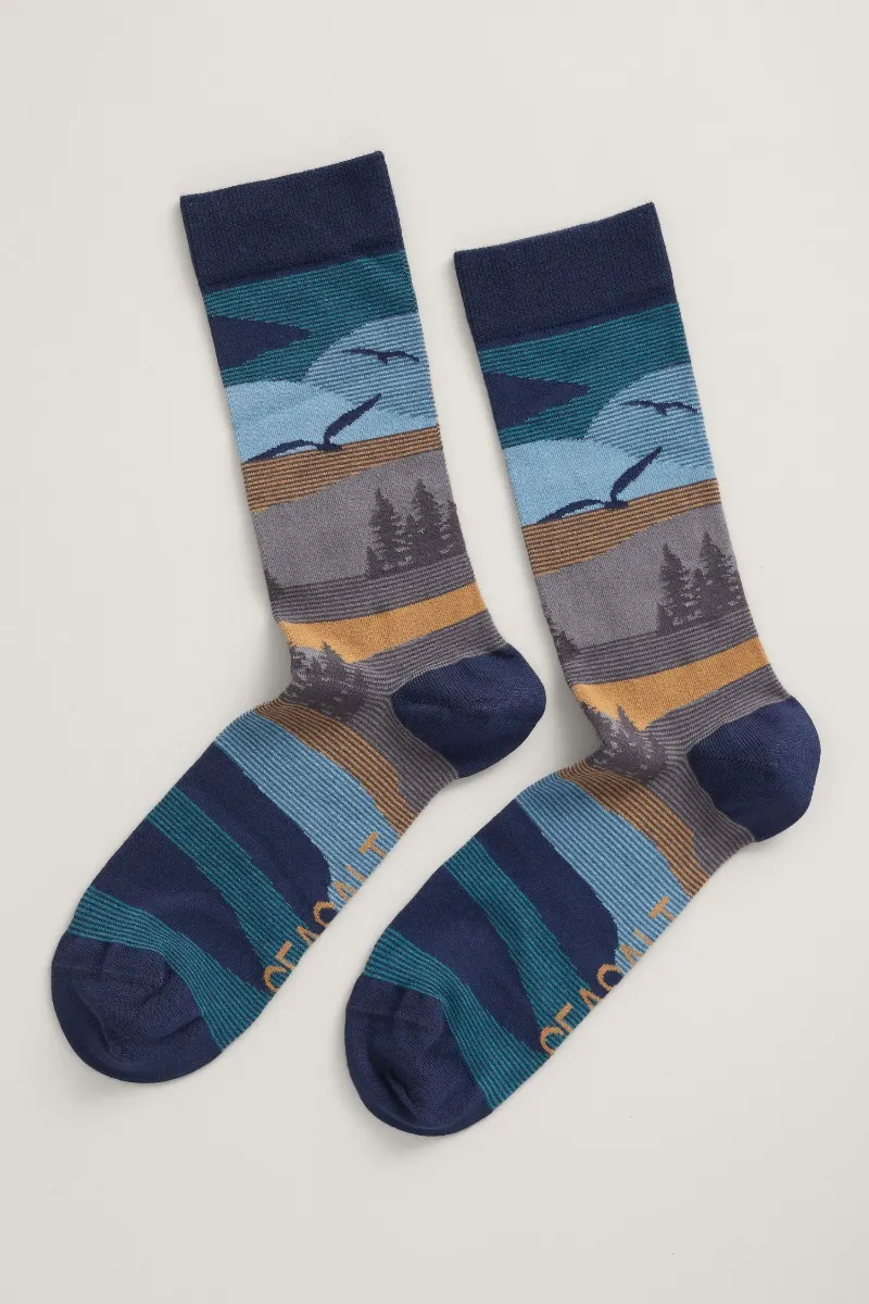 Seasalt Cornwall men's bamboo arty socks rocky cam dark night