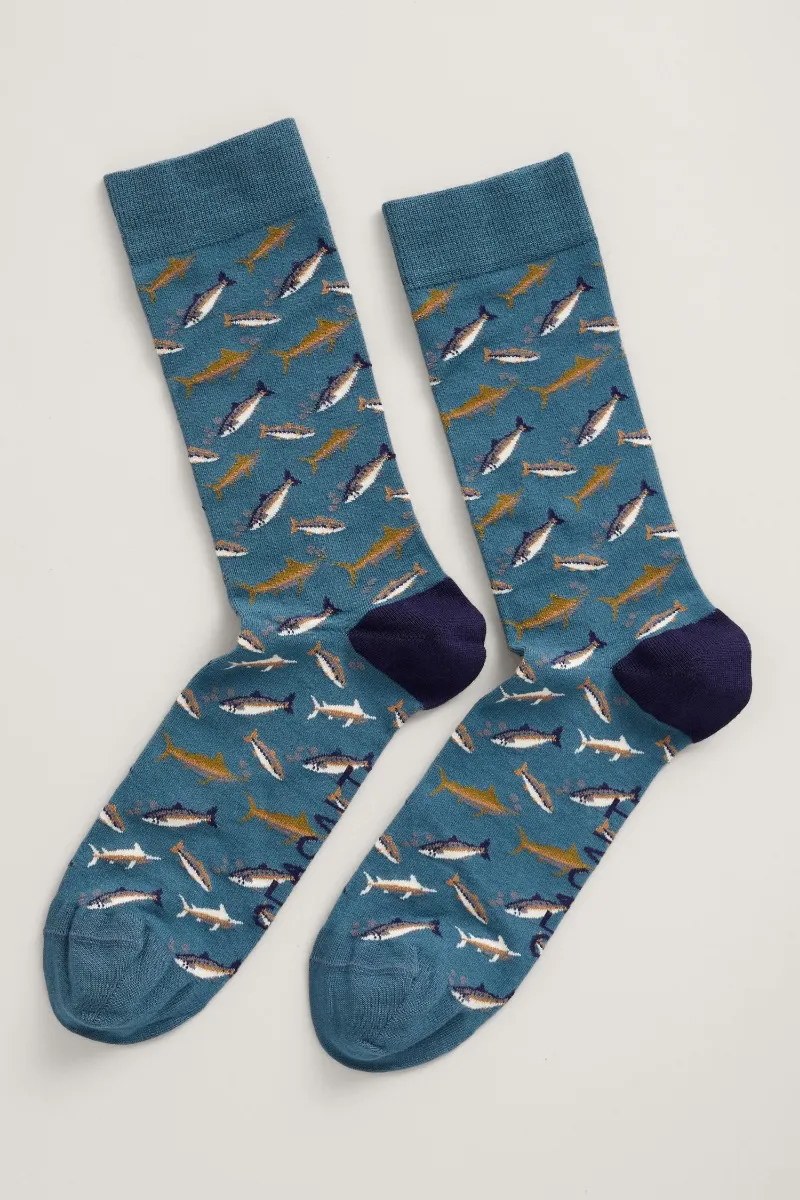 Seasalt Cornwall men's bamboo arty socks pollow pool
