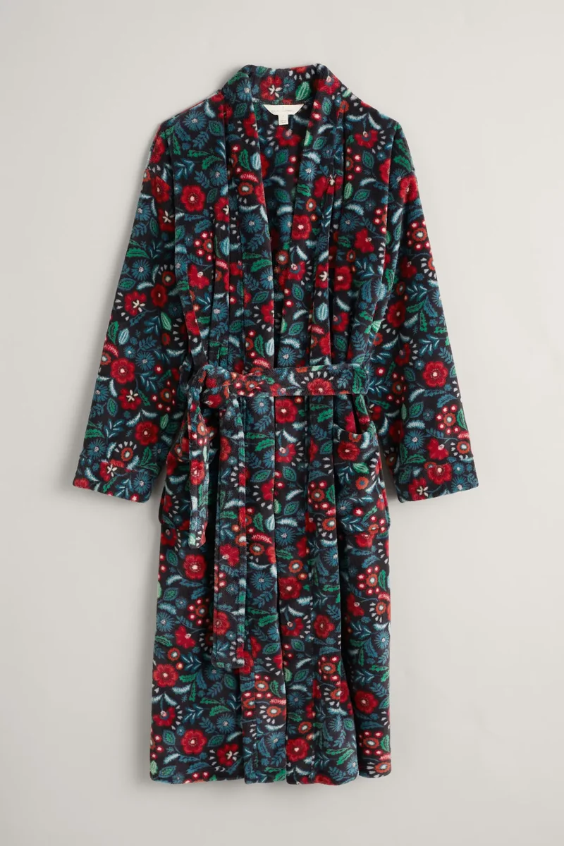 Warme ochtendjas met bloemenprint | Seasalt Cornwall hushing gown woodblock floral onyx