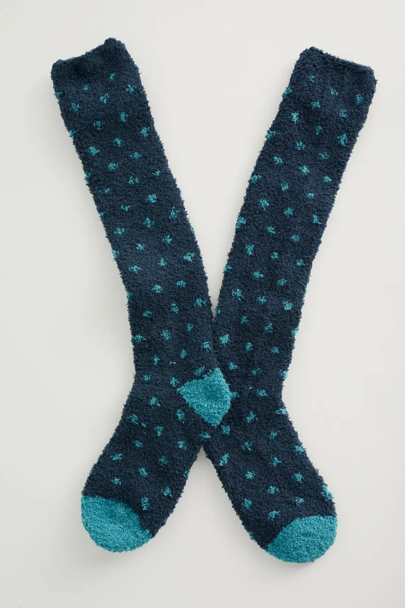 Seasalt Cornwall fluffies socks long confetti lake azurite