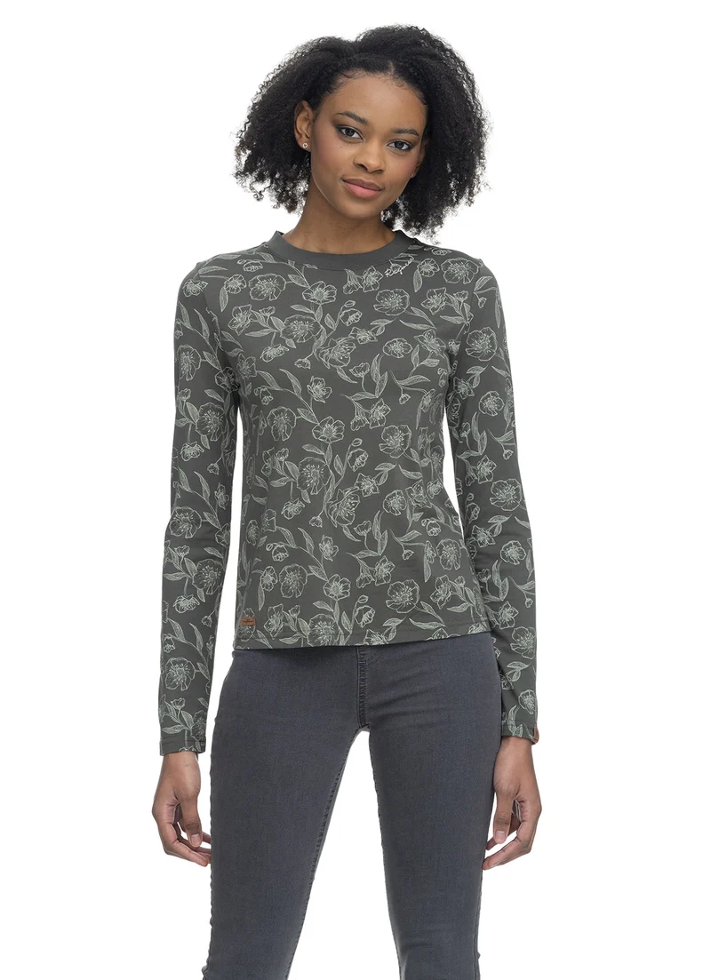 Groene top met bloemenprint | Ragwear longsleeve steeria dark olive