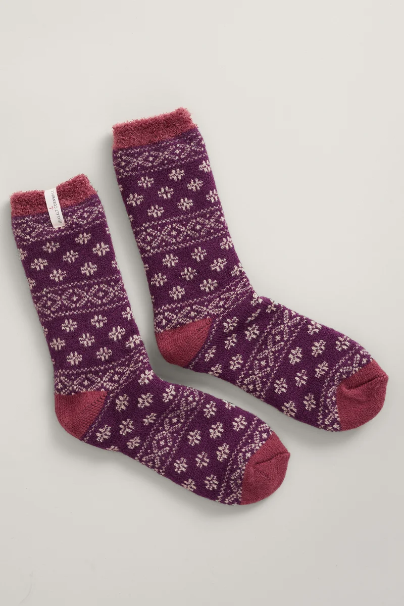 Seasalt Cornwall cabin socks northwood grape