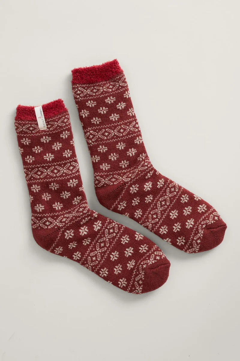 Seasalt Cornwall cabin socks northwood burgandy