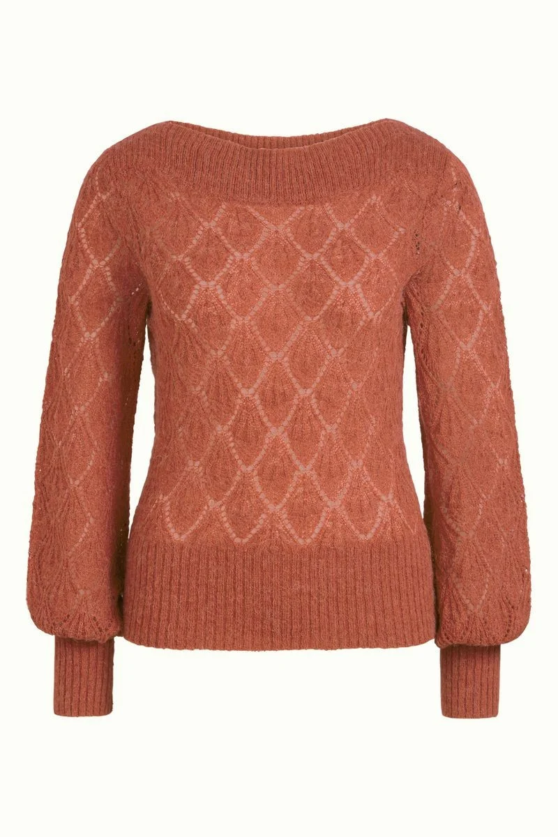 Trui met jacquard breisel | King Louie Erin bell top tosca spicy brown