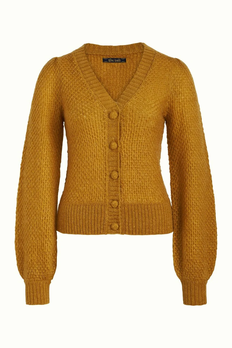 Gebreid vest met ballonmouwen | King Louie cardi V farfalle sunset yellow