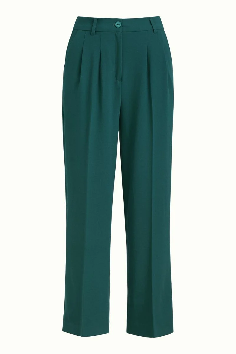 Broek met uitlopende pijpen | King Louie fintan trousers woven crepe deep teal