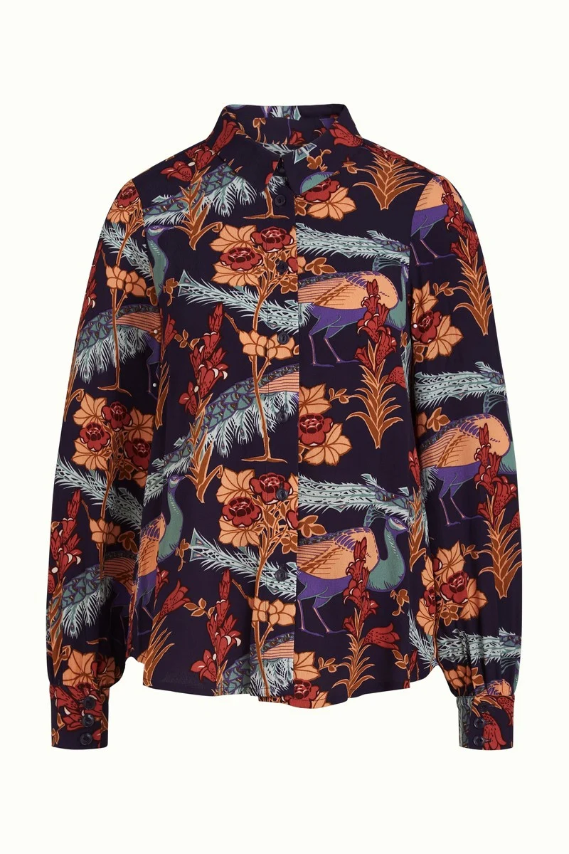 Blouse met botanische print | King Louie Maisie blouse Manhattan blue