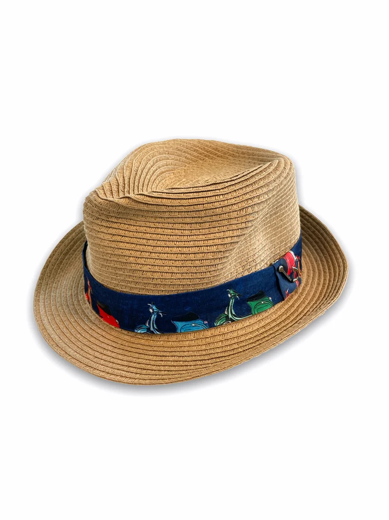 Strohoed met scooterprint | A fish named Fred white straw hat scooters off-white