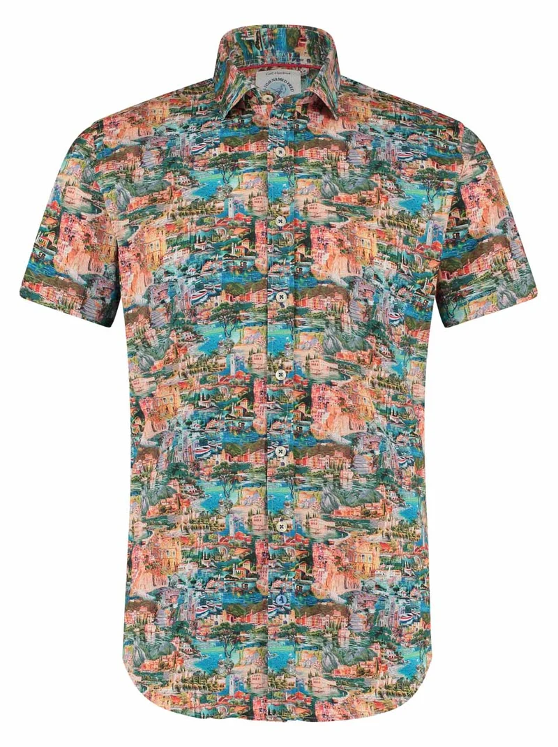 Zomers shirt met kleurrijke print | A fish named Fred shirt Italy landscape multicolours