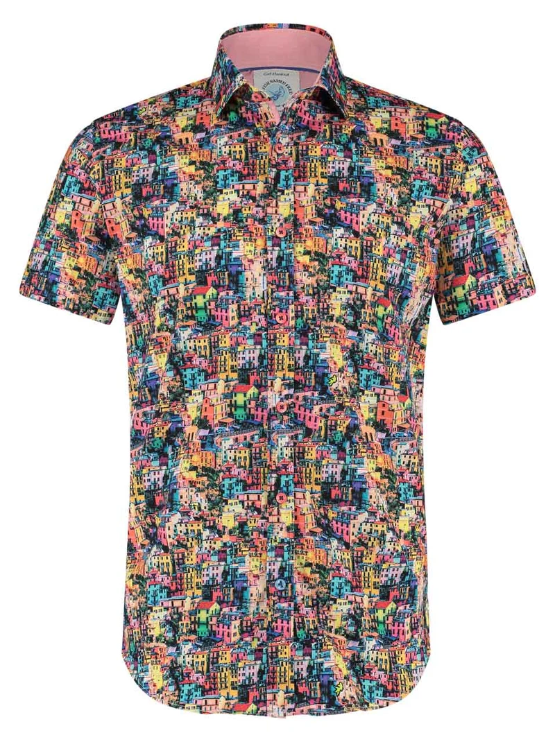 Shirt met Italiaanse huisjesprint | A fish named Fred shirt cinque terre Italy multicolours