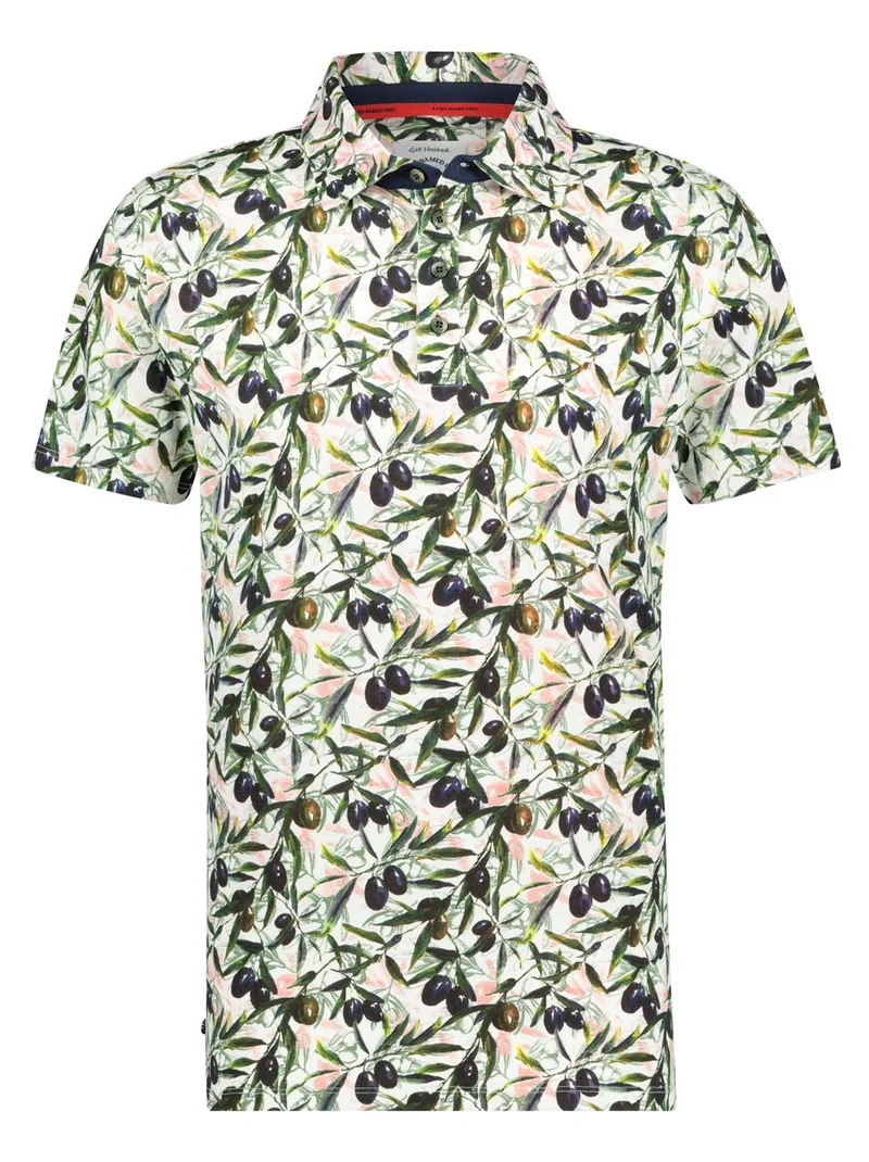 Polo met olijvenprint | A fish named Fred polo olives on jersey off-white