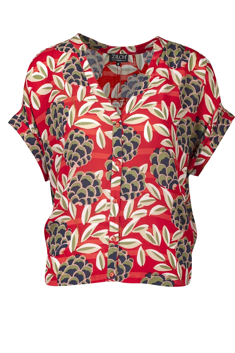Zomerse blouse met korte mouw | Zilch blouse wide botanic poppy