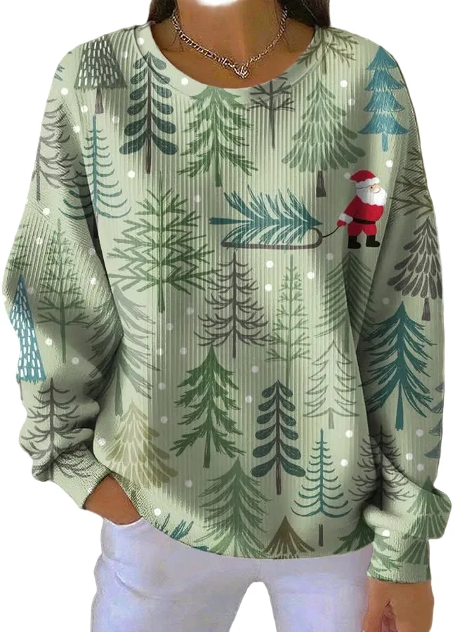 Dames Gebreide Trui met Kerstboomprint