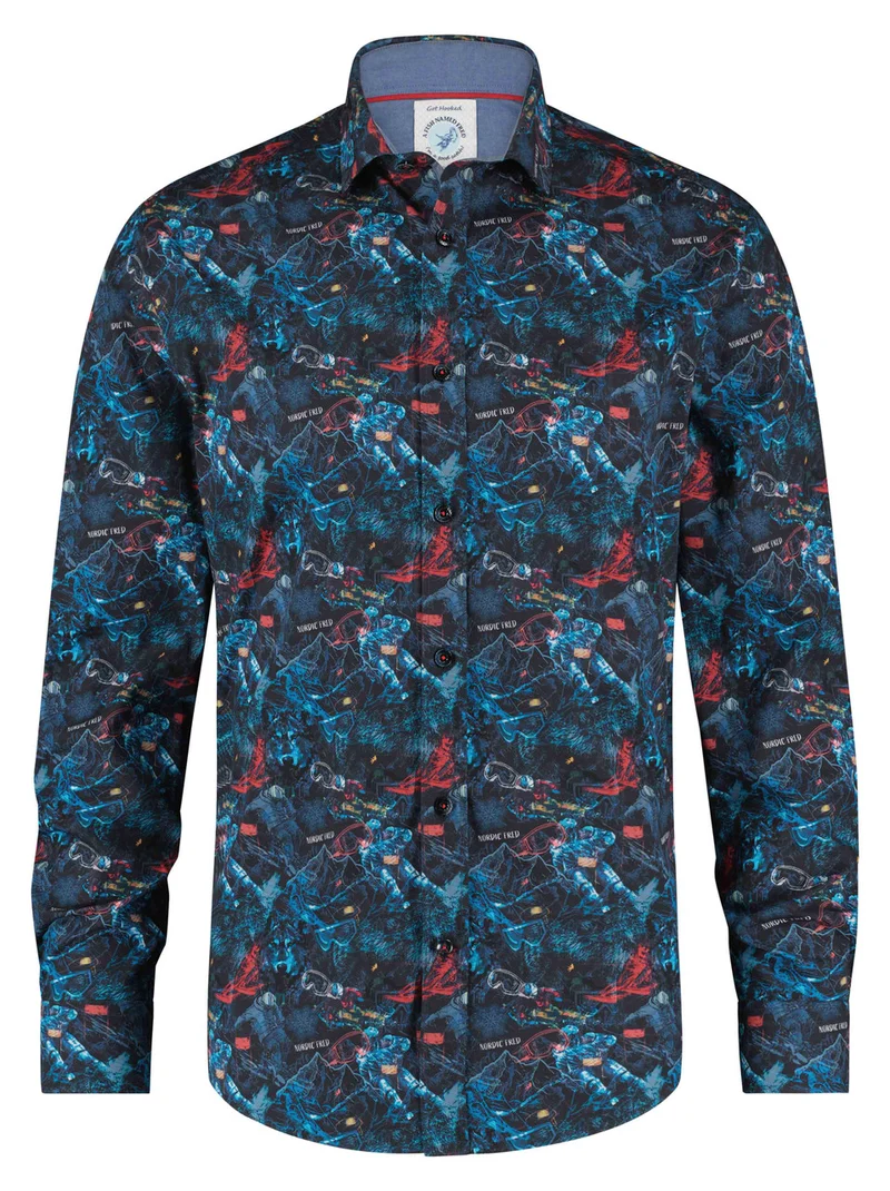 Donkerblauw wintersportprint overhemd | A fish named Fred shirt skimap navy