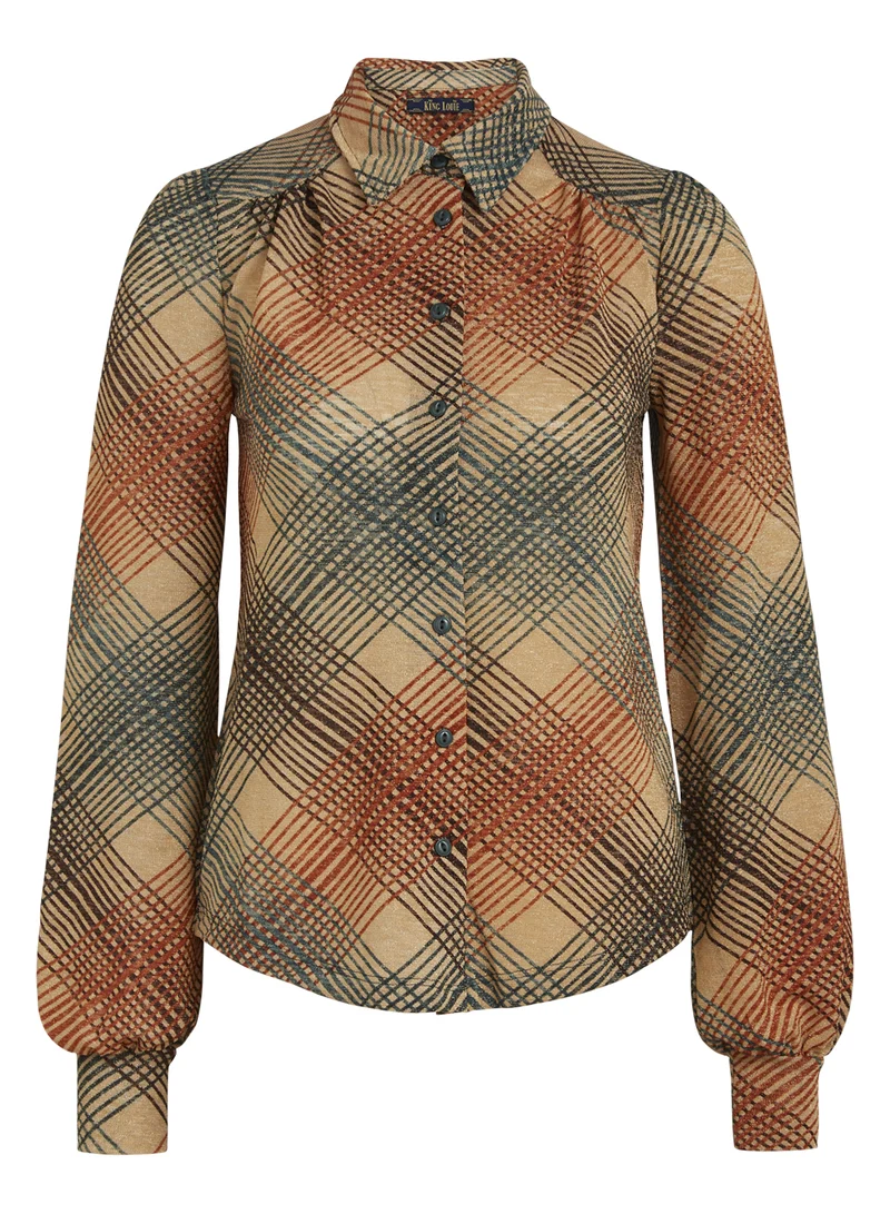 Geruite blouse met lange mouw | King Louie Carina blouse motion marzipan