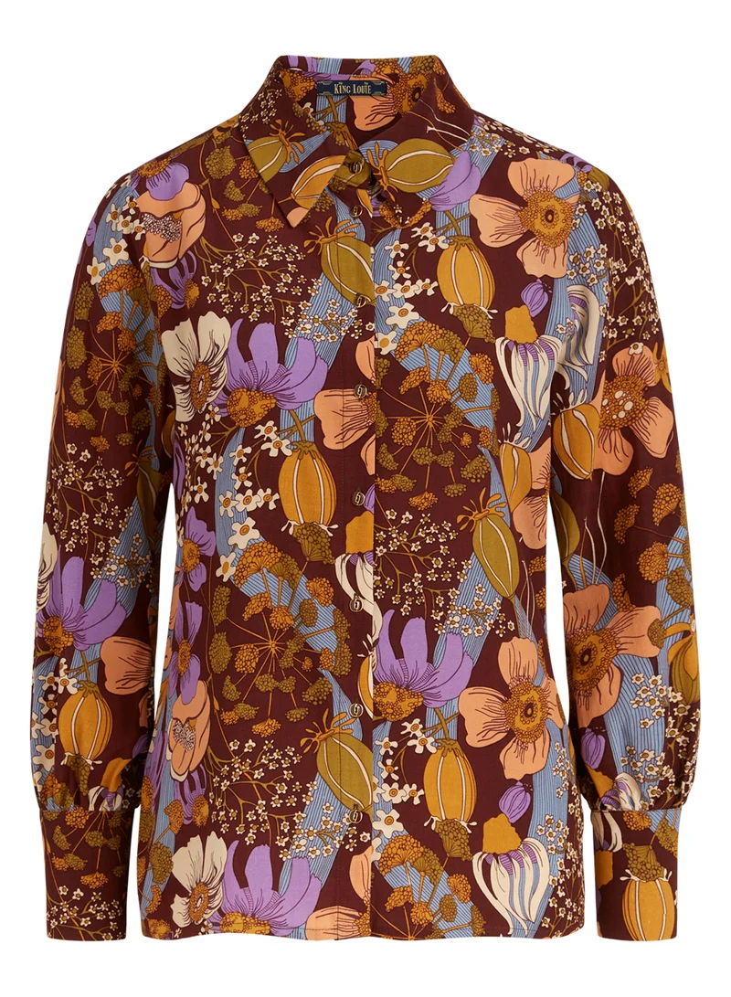 Bruine blouse met lange mouw | King Louie winona blouse nifty rum brown