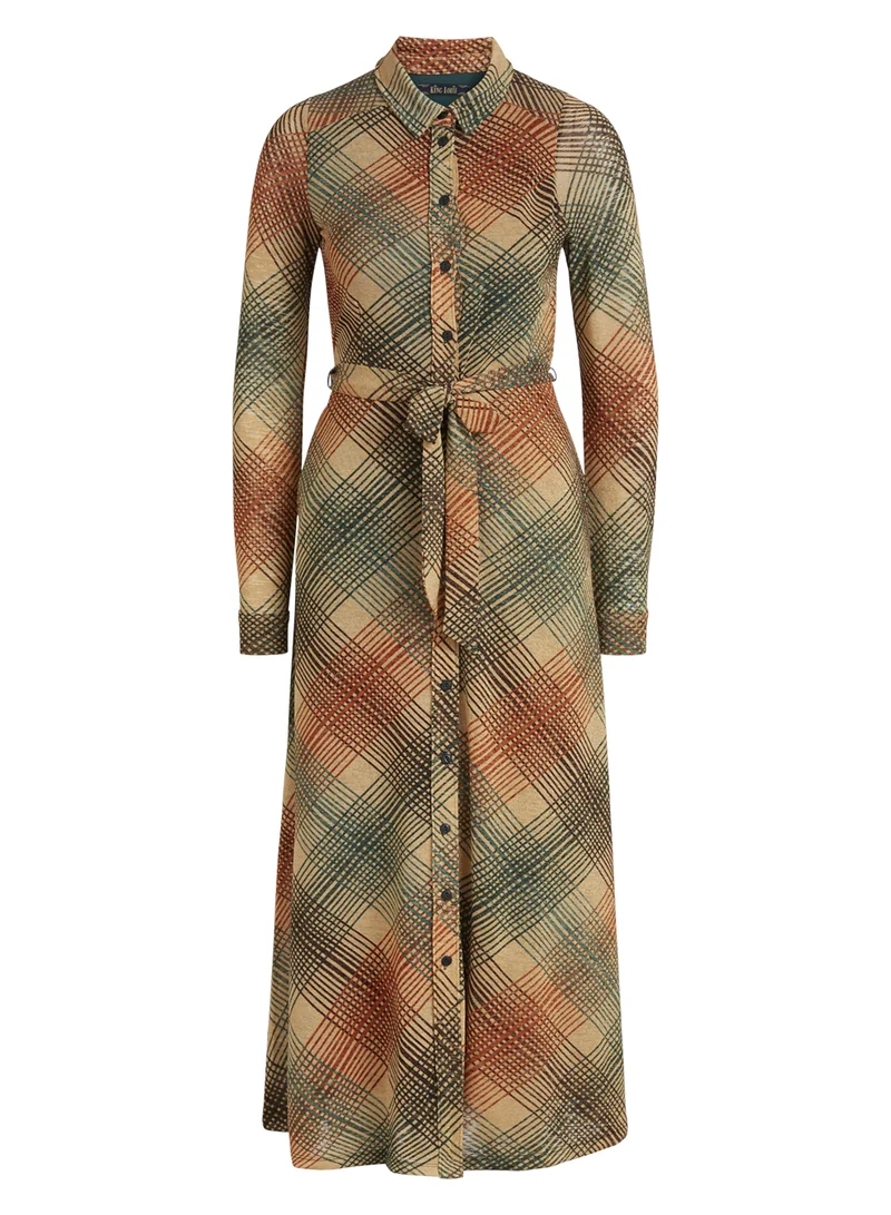 Jurk met ruitprint en glitters | King Louie olive midi dress motion marzipan