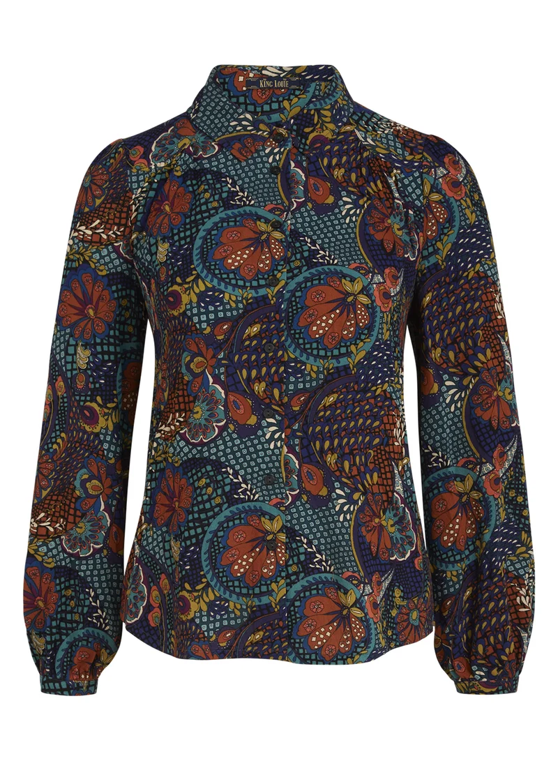 Blouse met geplooide mouw | King Louie Carina blouse clubbin blue