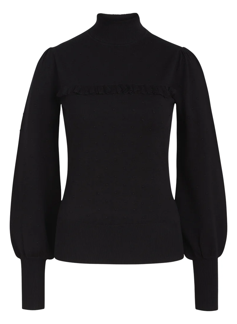 Zwarte gebreide trui | King Louie Jada ruffle sweater droplet black