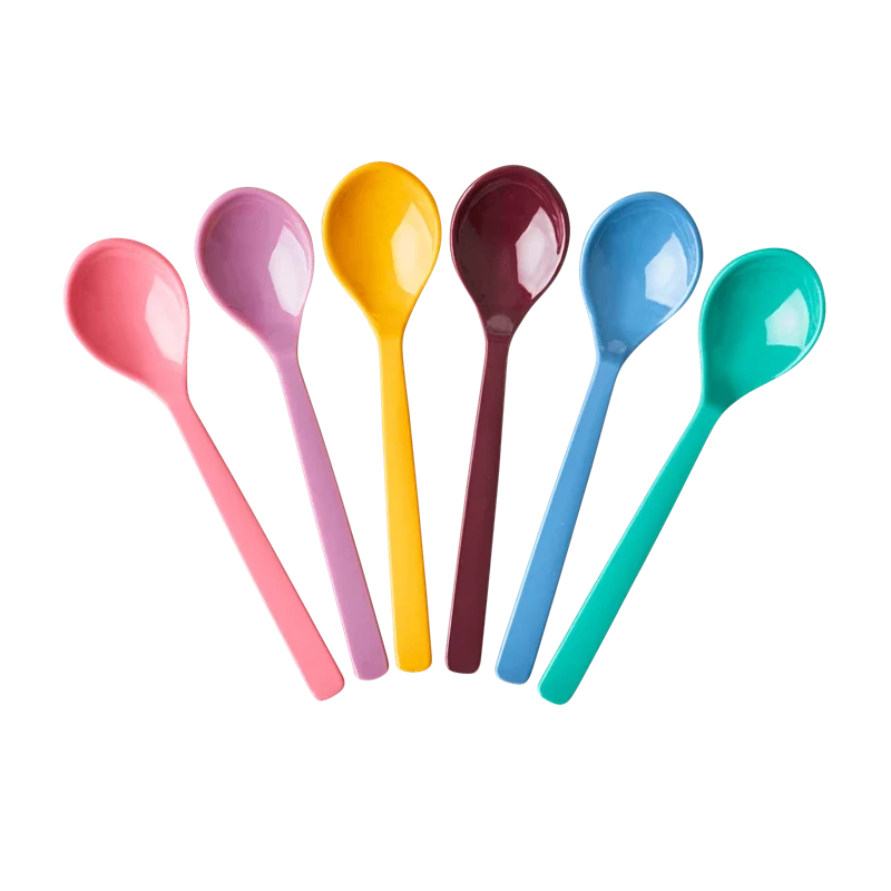 Rice 6 melamine teaspoons in dancing out colors