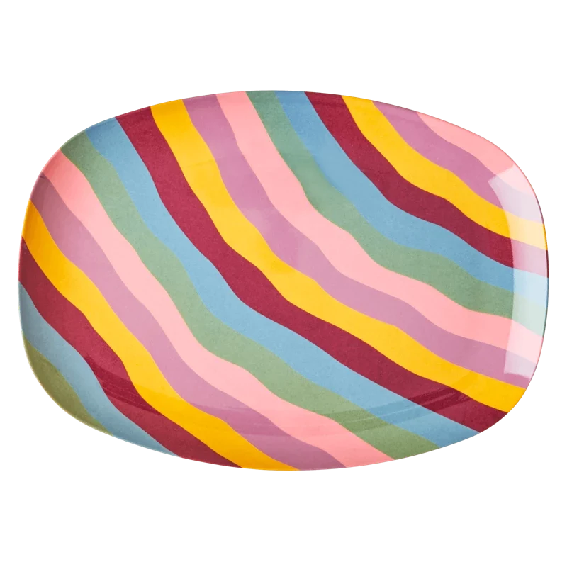 Rice rectangular melamine plate with funky stripes print