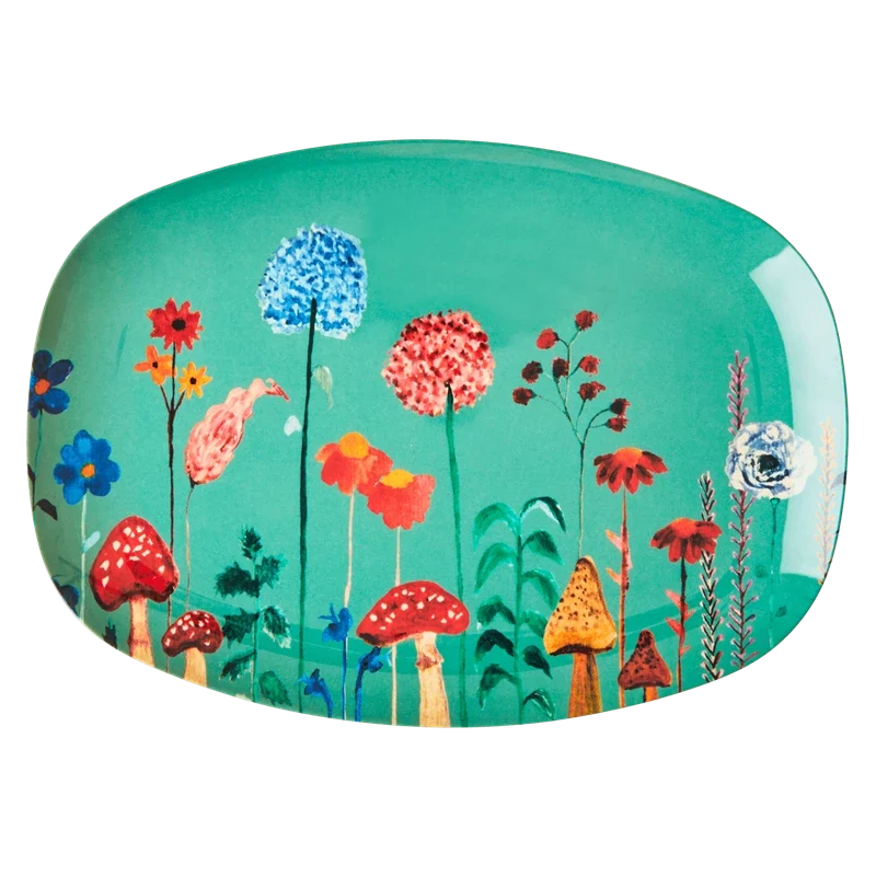Rice rectangular melamine plate with winter flower collage print