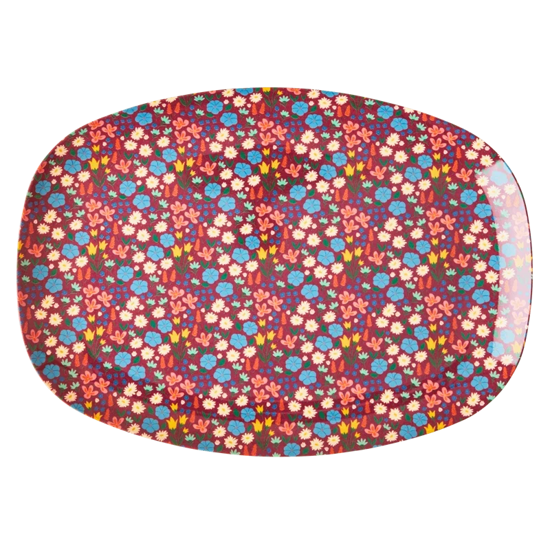 Rice rectangular melamine plate with poppies print