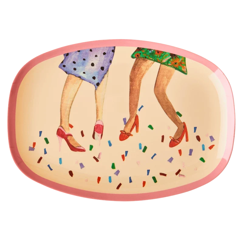 Rice rectangular melamine plate with dancing legs print