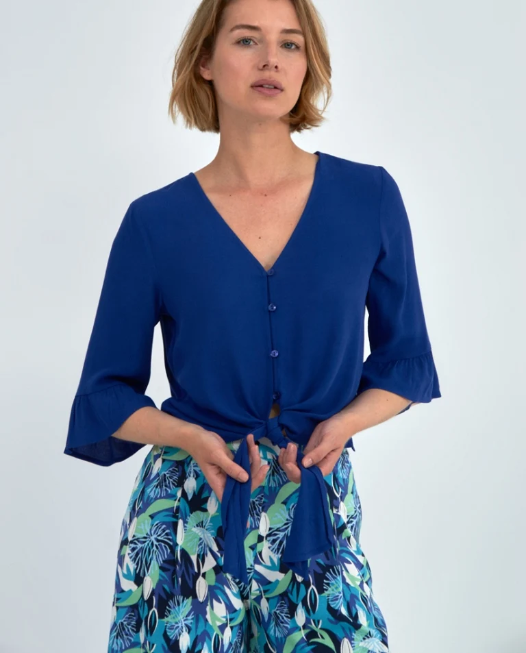 Surkana loose fit blouse with front bow blue