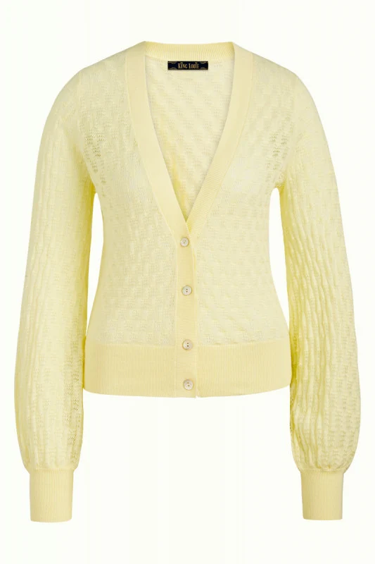 Gebreid vest met knoopsluiting | King Louie cardi V bell sleeve sunset ajour lemonade yellow