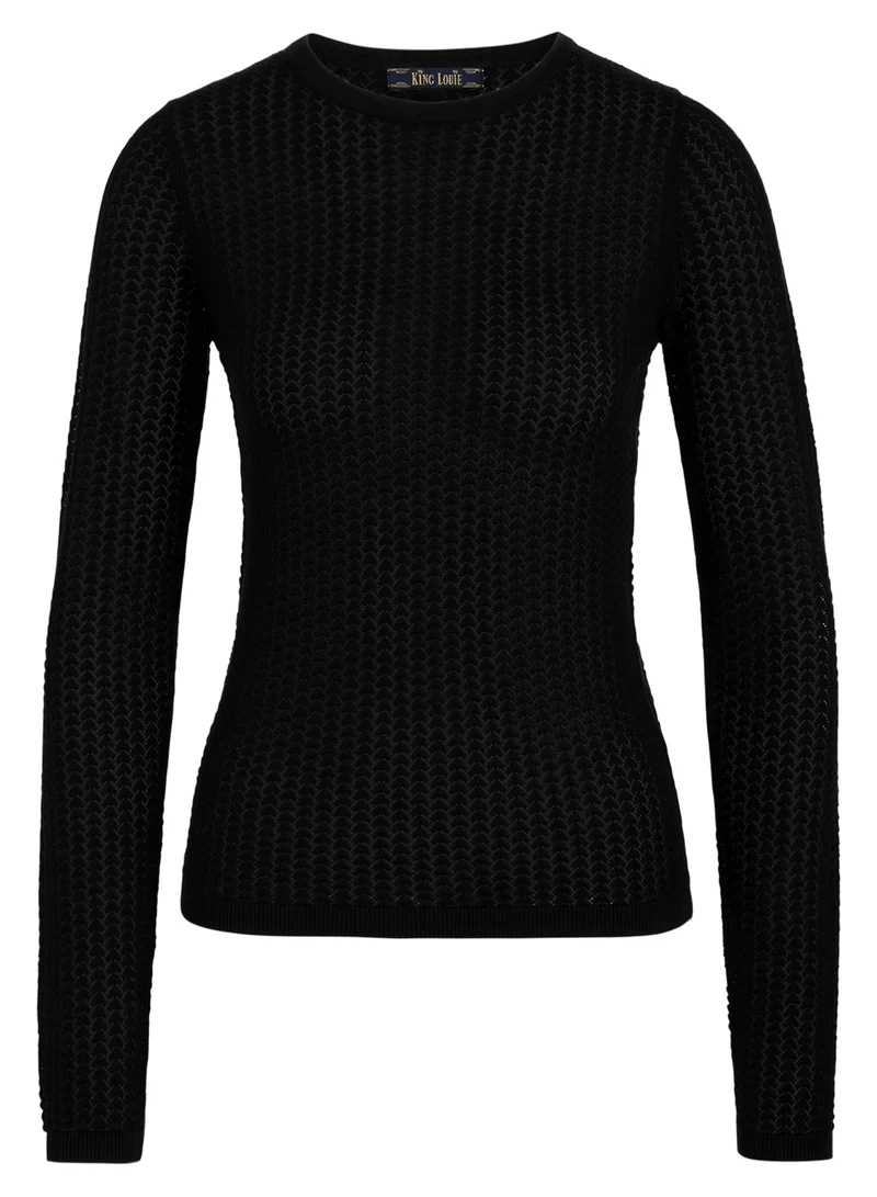 Zwarte top met ajourpatroon | King Louie Agnes ajour top cottonclub black