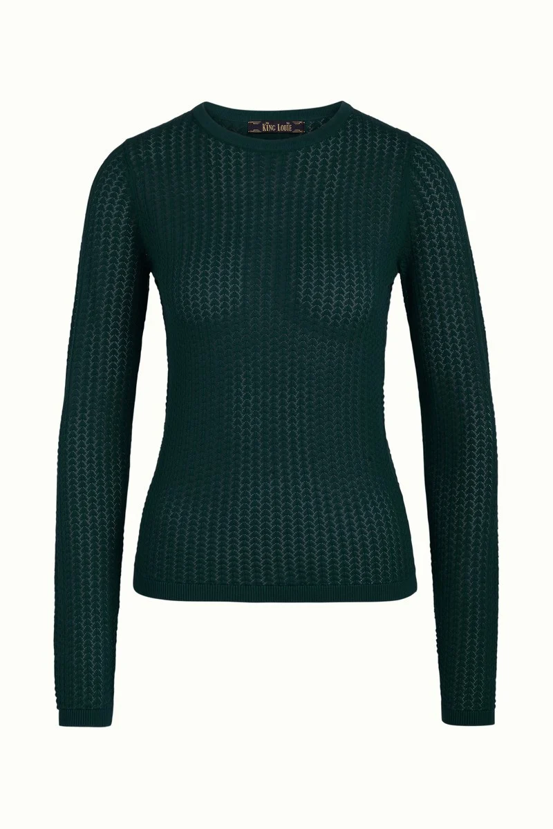 Groene top met ajourpatroon | King Louie Agnes ajour top cottonclub pine green