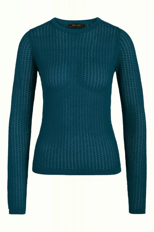 Blauwe top met ajourpatroon | King Louie Agnes ajour top cottonclub sailor blue