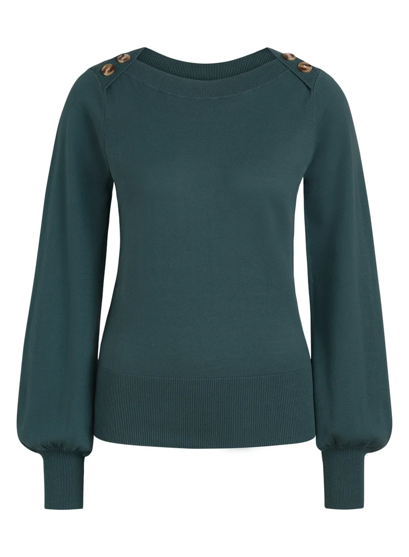 Trui met decoratieve knopen | King Louie Marie bell top cottonclub pine green