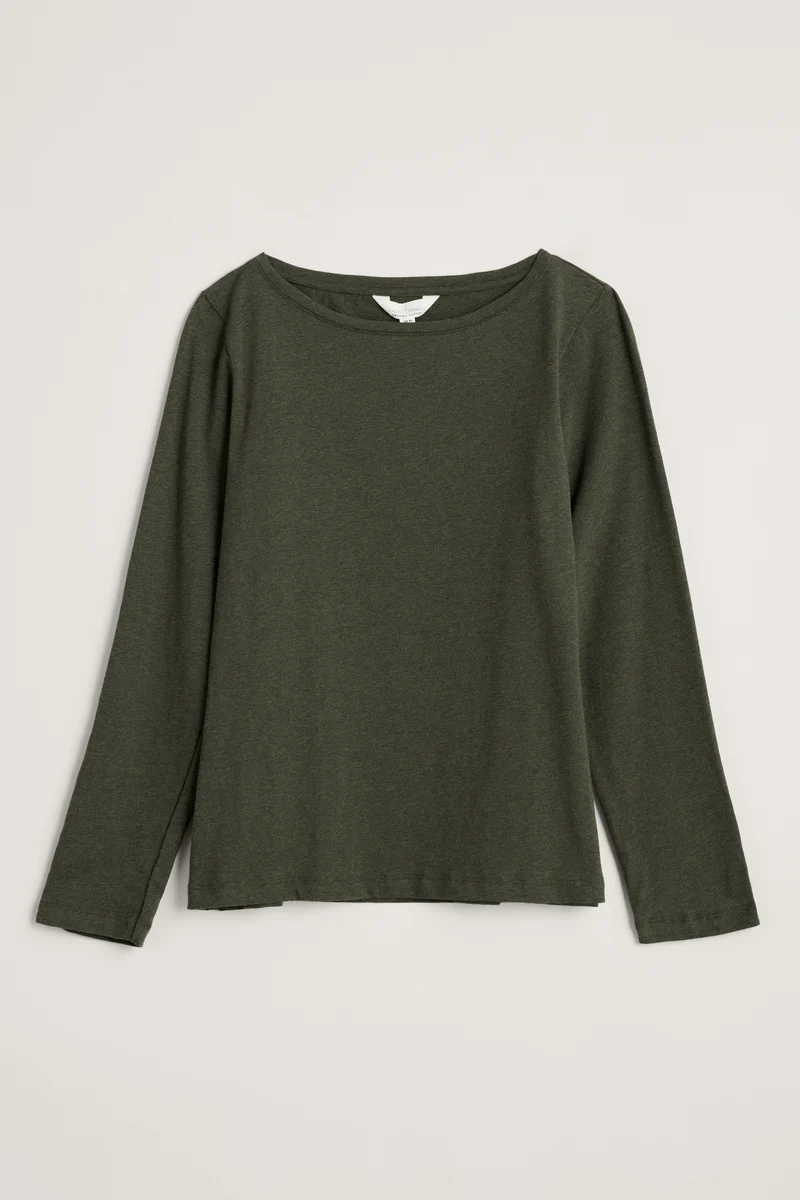 Groene top met boothals | Seasalt Cornwall easel top melange woodland