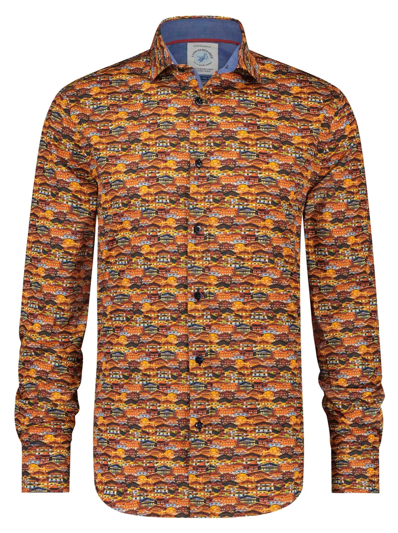 Overhemd met Tiroler huisjes | A fish named Fred shirt tiroler house brown