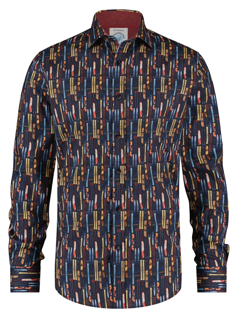 Overhemd met wintersportprint | A fish named Fred shirt ski and board navy