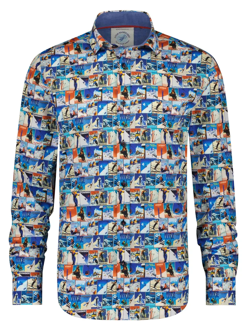 Sportief blauw overhemd | A fish named Fred shirt poster print blue