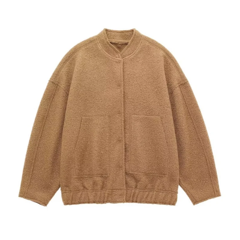 Dames Oversized Jas met Ronde Hals