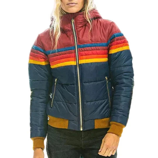Dames Pufferjack Retro Gestreept