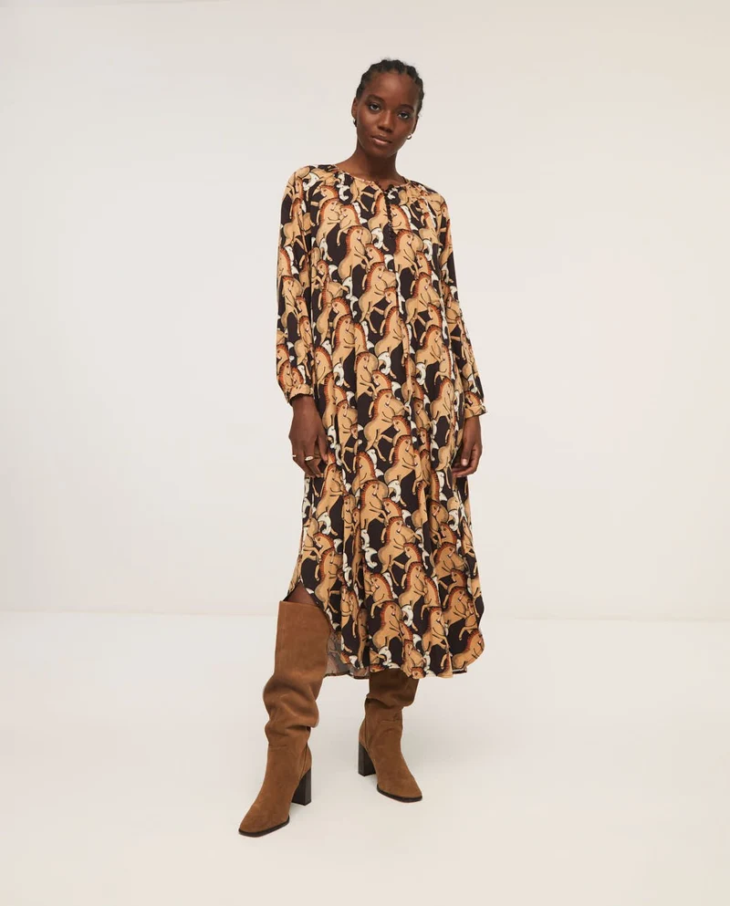 Midi jurk in kaftanstijl | Surkana long dress kaftan style brown